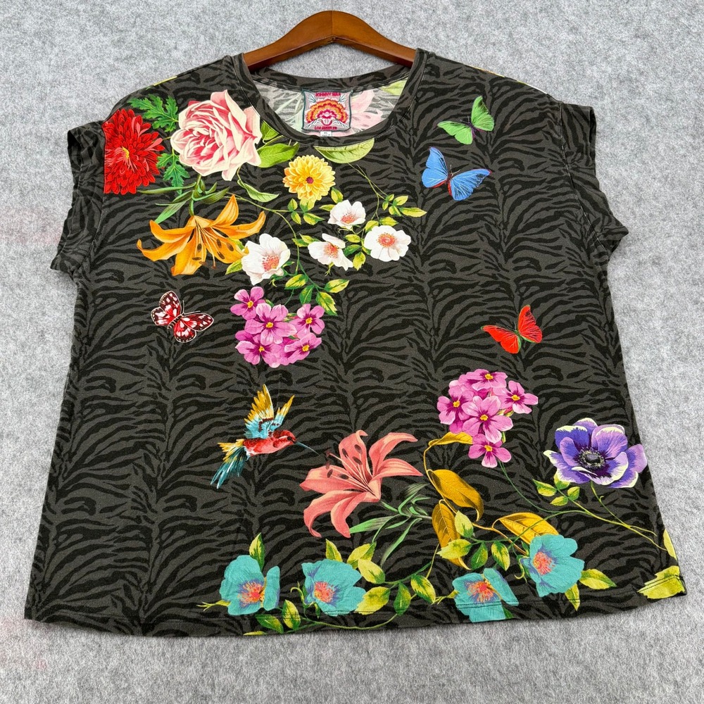 Johnny Was Floral Butterfly Tiger Stripe Bamboo Top XL T13022-1D